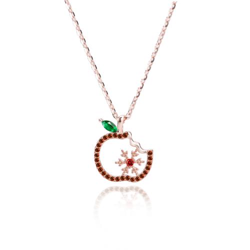 Colares de Natal, 925 de prata esterlina, with 5cm extender chain, Maçã, Design de Natal & joias de moda & micro pavimento em zircônia cúbica & para mulher, comprimento Aprox 40 cm, vendido por PC