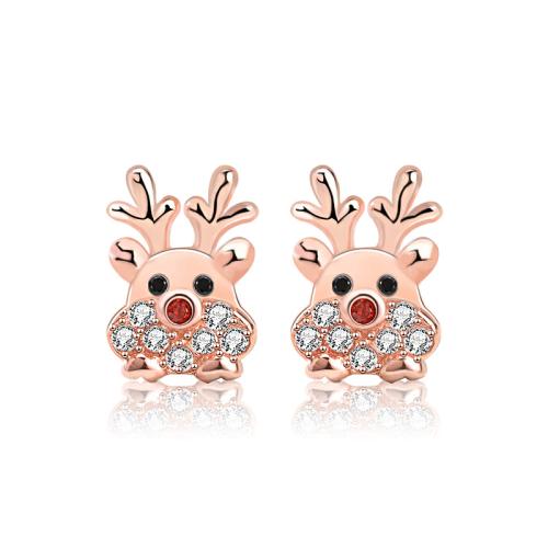 Pendientes de Micro Pavé de Zirconía Cúbica en Plata de Ley, Plata de ley 925, Reno de Navidad, Diseño de Navidad & Joyería & micro arcilla de zirconia cúbica & para mujer, 7x10mm, Vendido por Par