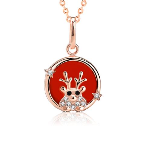 Cubic Zircon Micro Pave 925 Sterling Silver Necklace with Red Agate with 5cm extender chain Christmas Design & fashion jewelry & micro pave cubic zirconia & for woman Length Approx 40 cm Sold By Pair