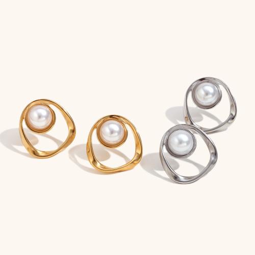 Stainless Steel Stud Earrings 304 Stainless Steel with Plastic Pearl fashion jewelry & for woman Sold By Pair