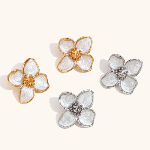 Stainless Steel Stud Earrings 304 Stainless Steel Flower fashion jewelry & for woman Sold By Pair