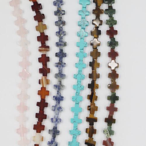 Gemstone smykker perler, Natursten, Kryds, du kan DIY & forskellige materialer til valg, flere farver til valg, nikkel, bly & cadmium fri, 13x13x5mm, 18pc'er/Strand, Solgt af Strand