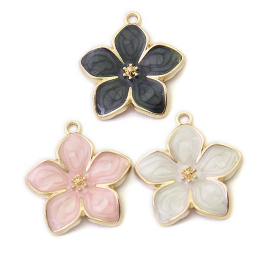 Zinc Alloy émail Pendants, alliage de zinc, fleur, Placage de couleur d'or, DIY, plus de couleurs à choisir, protéger l'environnement, sans nickel, plomb et cadmium, 26x24mm, Environ 100PC/sac, Vendu par sac