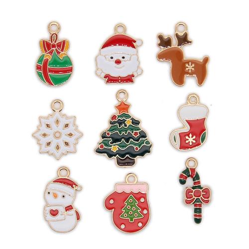 Zinc Alloy Enamel Pendants gold color plated & Christmas Design & DIY nickel lead & cadmium free Approx Sold By Bag