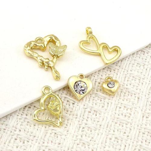 Zinc Alloy Heart Pendants gold color plated DIY & with rhinestone nickel lead & cadmium free Approx Sold By Bag