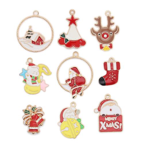 Zinc Alloy Enamel Pendants gold color plated & Christmas Design & DIY & with rhinestone nickel lead & cadmium free Approx Sold By Bag