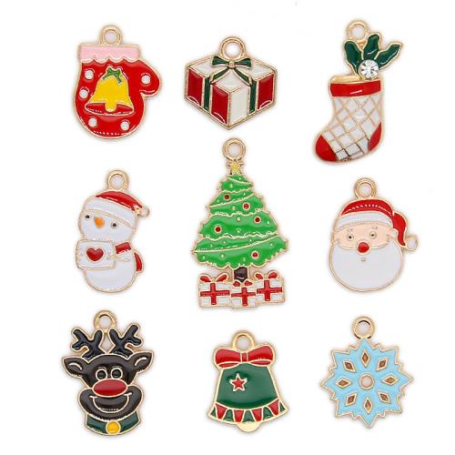 Zinc Alloy Enamel Pendants gold color plated & Christmas Design & DIY & with rhinestone nickel lead & cadmium free Approx Sold By Bag