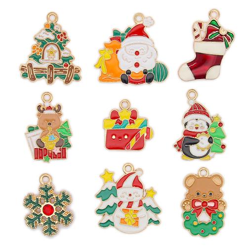 Zinc Alloy Enamel Pendants gold color plated & Christmas Design & DIY nickel lead & cadmium free Approx Sold By Bag