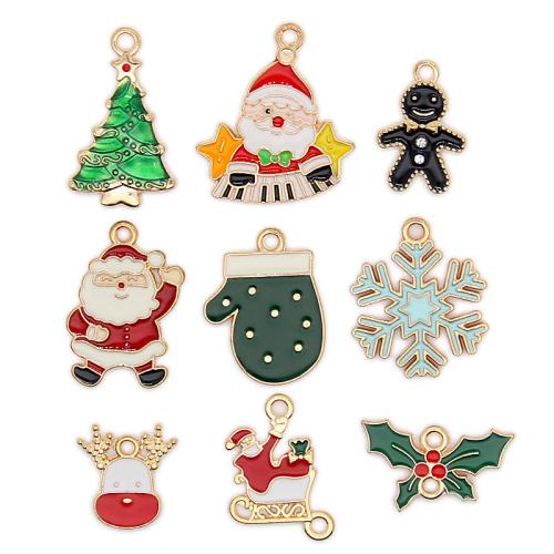 Zinc Alloy Enamel Pendants gold color plated & Christmas Design & DIY nickel lead & cadmium free Approx Sold By Bag