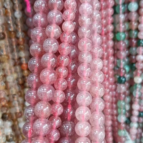 Prirodni kvarc nakit Beads, jagoda kvarc, Krug, uglađen, možete DIY & različite veličine za izbor, roze, Prodano Per Približno 38 cm Strand