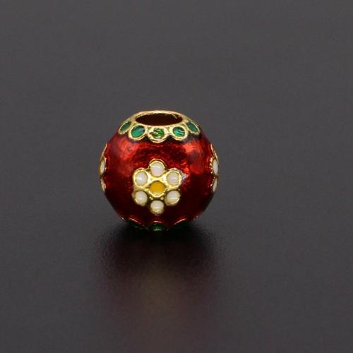 Brass Jewelry Beads Round gold color plated DIY & enamel red nickel lead & cadmium free 10.30mm Approx 4mm Sold By PC