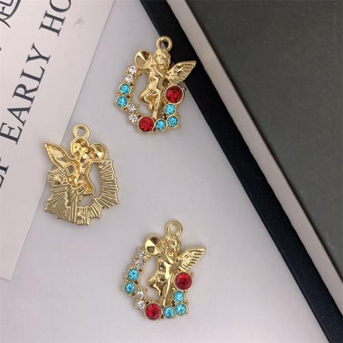 Zinc Alloy Rhinestone Pendants Angel gold color plated DIY & with rhinestone Sold By Bag