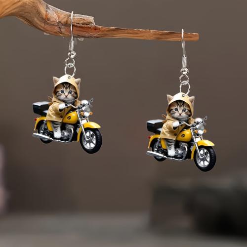 Acrylic Drop Earring Cat printing cute & for woman Sold By Pair