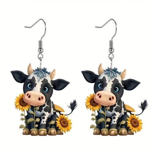 Acrylic Drop Earring Cow printing cute & for woman Sold By Pair