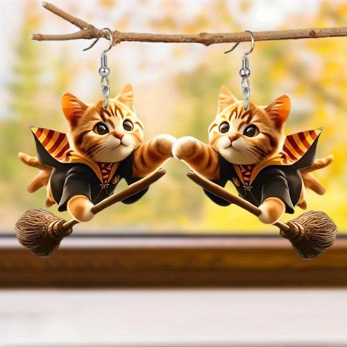 Acrylic Drop Earring Cat printing cute & for woman Sold By Pair