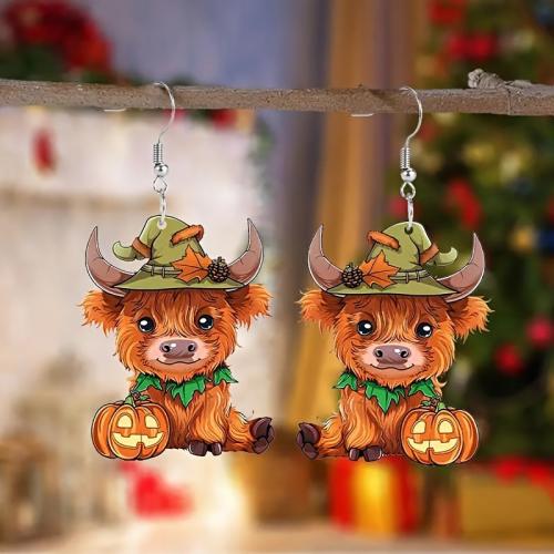 Acrylic Drop Earring Bull printing Halloween Design & cute & for woman Sold By Pair