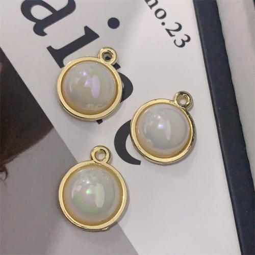 Zinc Alloy Pendants with Plastic Pearl Round gold color plated DIY white Sold By Bag