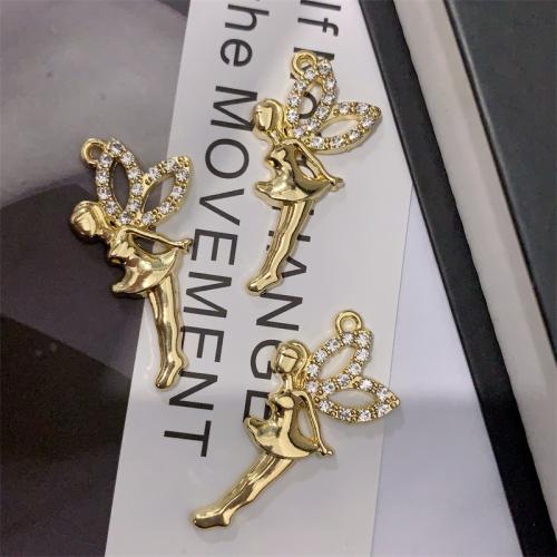 Zinc Alloy Pendants Angel gold color plated DIY & with rhinestone Sold By Bag