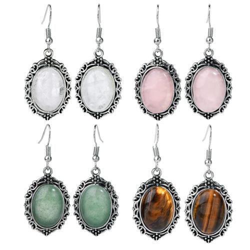 Gemstone Oorbellen, Natuursteen, met Zinc Alloy, plated, verschillende materialen voor de keuze & voor vrouw & hol, Verkocht door pair