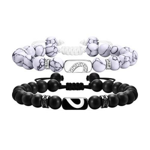 Stainless Steel Jewelry Bracelet 304 Stainless Steel with Turquoise & Agate plated 2 pieces & fashion jewelry & Unisex white and black Sold By Set