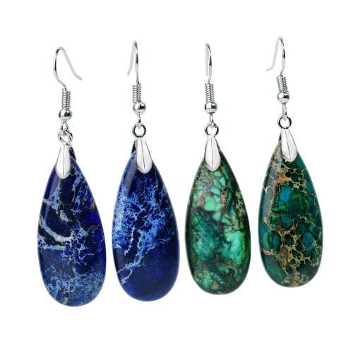 Natural Gemstone Earrings Impression Jasper with Zinc Alloy Teardrop plated fashion jewelry & for woman Sold By Pair