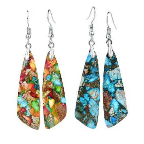 Natural Gemstone Earrings Impression Jasper with Zinc Alloy plated fashion jewelry & for woman Sold By Pair