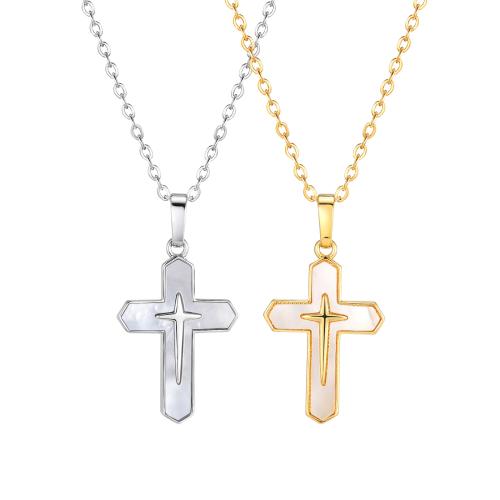 Brass Necklace with Shell Cross plated fashion jewelry & for woman Length 15.75-17.72 Inch Sold By PC