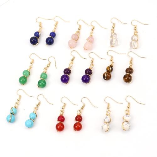 Gemstone Earrings, Pedra natural, with arame de latão, Cabaça, banhado, joias de moda & materiais diferentes para a escolha & para mulher, dourado, vendido por par