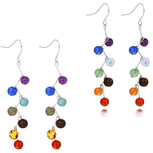 Boucles d'oreilles en pierres précieuses, Pierre naturelle, avec alliage de zinc, fait à la main, bijoux de mode & différents matériaux pour le choix & pour femme, multicolore, Vendu par paire