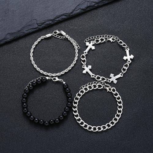 Stainless Steel Jewelry Bracelet 304 Stainless Steel with Hematite plated 4 pieces & fashion jewelry & for man Sold By Set