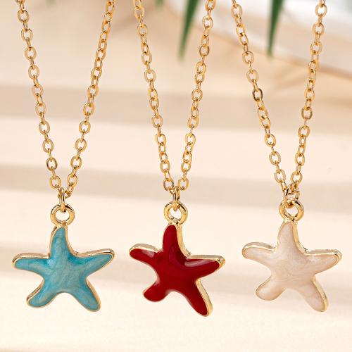 Zinc Alloy smykker halskæde, Starfish, forgyldt, for kvinde & emalje, flere farver til valg, Solgt af PC