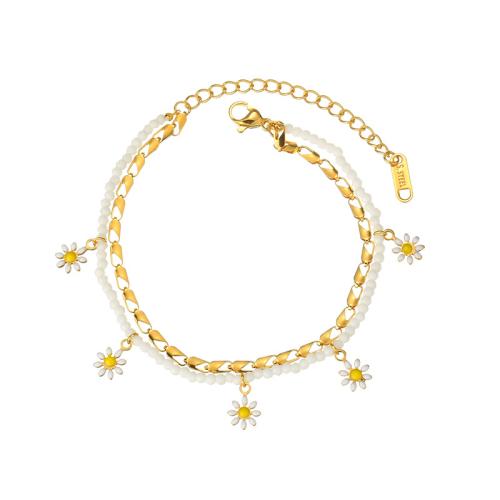 Stainless Steel Jewelry Bracelet 304 Stainless Steel with Plastic petals plated for woman & enamel gold Sold By PC