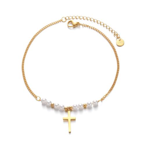 Anklet de acero inoxidable, acero inoxidable 304, con Piedras preciosas & Perlas plásticas, chapado, diferentes estilos para la opción & para mujer, dorado, Vendido por UD