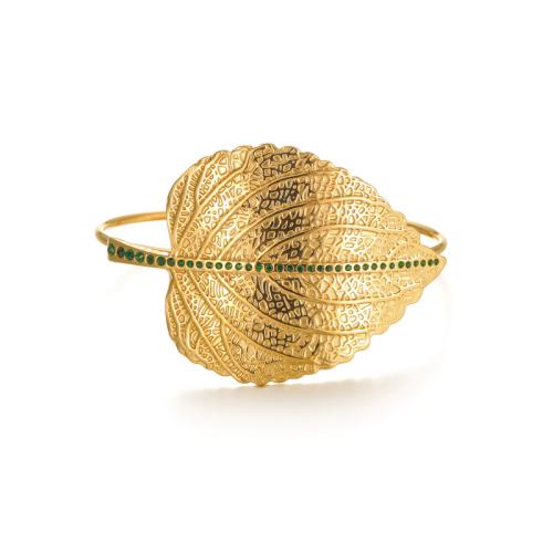 Rustfrit stål Bangle, 304 rustfrit stål, Leaf, forgyldt, Micro Pave cubic zirconia & for kvinde, guld, Solgt af PC