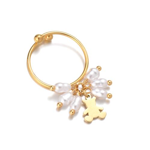 Stainless Steel Finger Ring 304 Stainless Steel with Plastic & Plastic Pearl plated & for woman gold Sold By PC