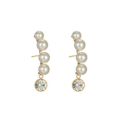 Stainless Steel Stud Earrings 304 Stainless Steel with Plastic Pearl plated & micro pave cubic zirconia & for woman gold Sold By Pair