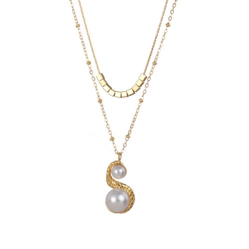 Stainless Steel Jewelry Necklace 304 Stainless Steel with Plastic Pearl plated for woman gold Sold By PC