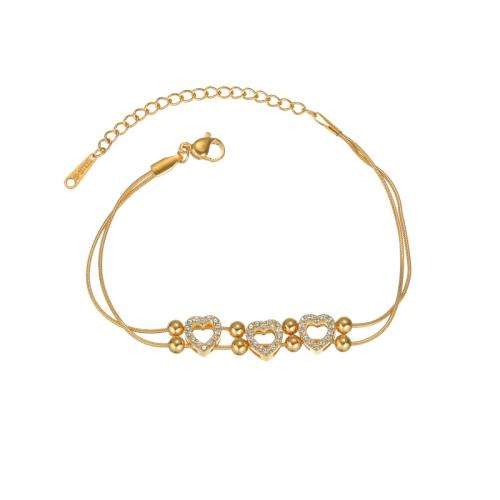 Pulsera de Acero Inoxidable, acero inoxidable 304, Pétalos, chapado, diferentes estilos para la opción & micro arcilla de zirconia cúbica & para mujer, dorado, Vendido por UD