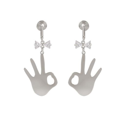 Zinc Alloy Stud Earring plated & for woman & with rhinestone silver color Sold By Pair