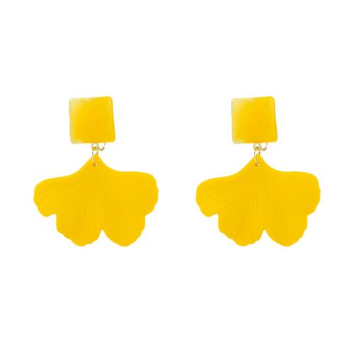 Resin Earring stoving varnish & for woman yellow Sold By Pair