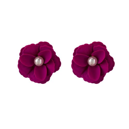 Zinc Alloy Stud Earring with Plastic Pearl stoving varnish & for woman purple Sold By Pair