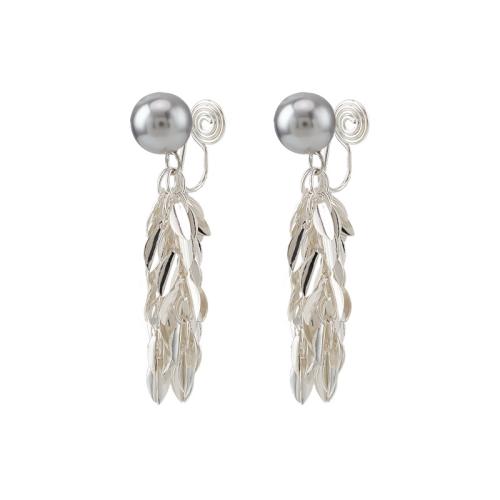 Pendientes de Perno de Aleación de Zinc, con Perlas plásticas, chapado, diferentes estilos para la opción & para mujer, plateado, 10x45mm, Vendido por Par