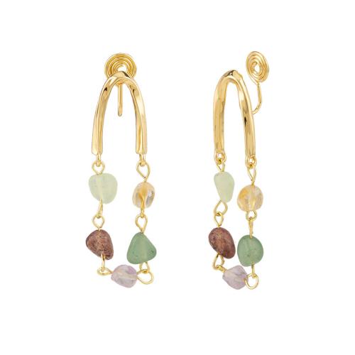 Zinc Alloy Stud Earring with Natural Stone plated & for woman golden Sold By Pair