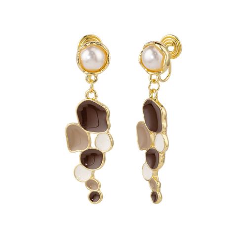 Zinc Alloy Stud Earring with Plastic Pearl & for woman & enamel golden Sold By Pair