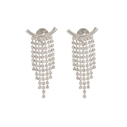 Zinc Alloy Stud Earring & for woman & with rhinestone silver color Sold By Pair