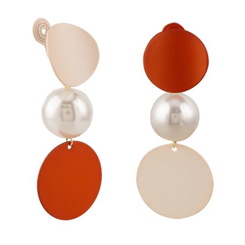 Zinc Alloy Stud Earring with Plastic Pearl stoving varnish & for woman mixed colors Sold By Pair