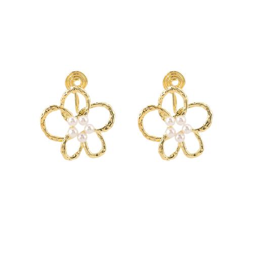 Zinc Alloy Stud Earring with Plastic Pearl plated & for woman golden Sold By Pair