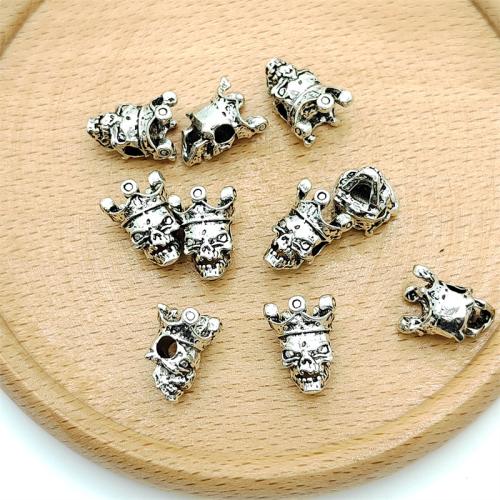 Grânulos de Jóias da liga de zinco. , Crânio, banho de cor prata antiga, DIY, 10x14mm, 100PCs/Bag, vendido por Bag