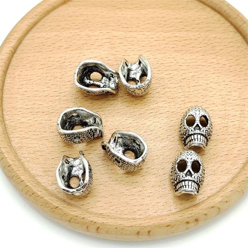 Zinc Alloy Jewelry Beads Skull antique silver color plated DIY Sold By Bag