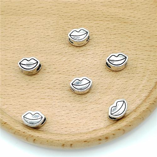 مجوهرات سبائك الزنك الخرز, شفة, قطع أثرية فضية اللون مطلي, ديي, 10x7mm, 100أجهزة الكمبيوتر/حقيبة, تباع بواسطة حقيبة